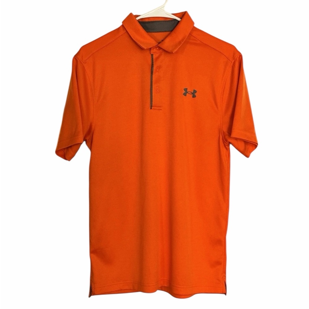 Under Armour Men's Bright Orange Tech Polo - Size Small - Pre-Loved